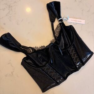 Victoria’s Secret Black Velvet & Lace Bustier Top